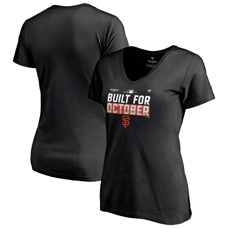 San Francisco Giants Fanatics Branded Women's 2021 Postseason Locker Room V-Neck T-Shirt - Black