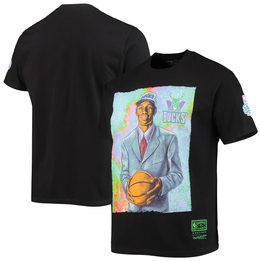 Ray Allen Milwaukee Bucks Mitchell & Ness Hardwood Classics Draft Day Colorwash T-Shirt - Black