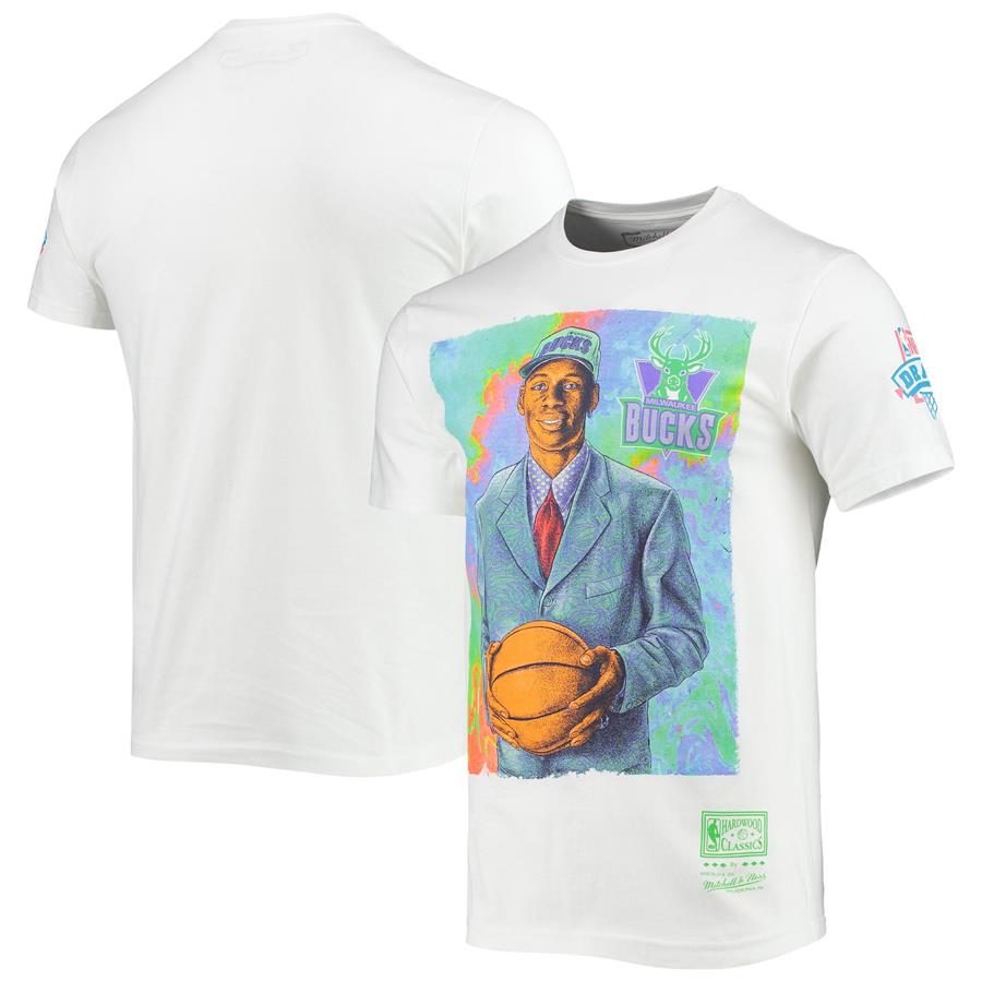 Ray Allen Milwaukee Bucks Mitchell & Ness Hardwood Classics Draft Day Colorwash T-Shirt - White