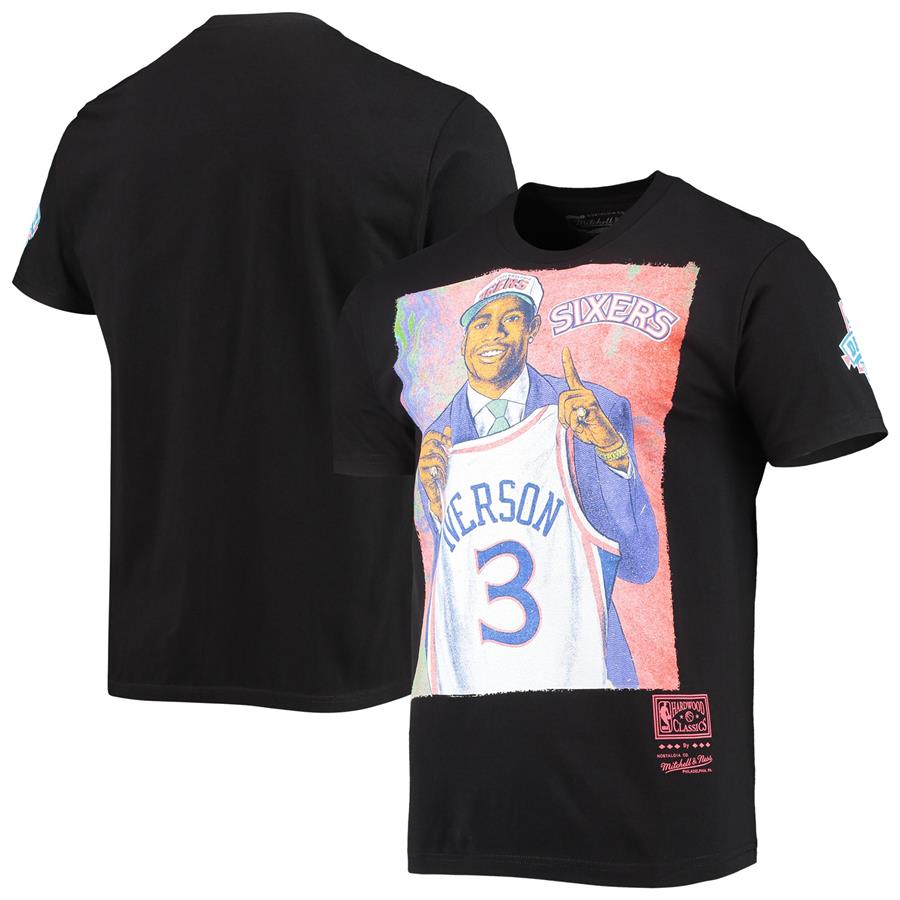Allen Iverson Philadelphia 76ers Mitchell & Ness Hardwood Classics Draft Day Colorwash T-Shirt - Black