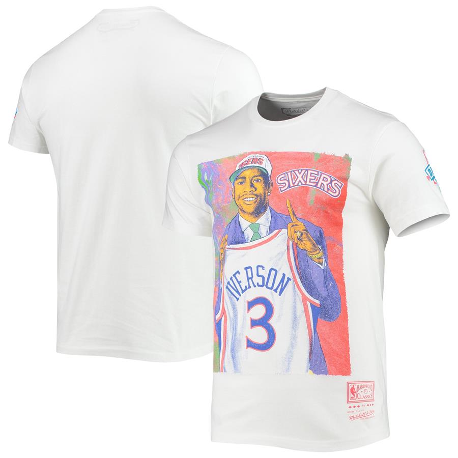 Allen Iverson Philadelphia 76ers Mitchell & Ness Hardwood Classics Draft Day Colorwash T-Shirt - White
