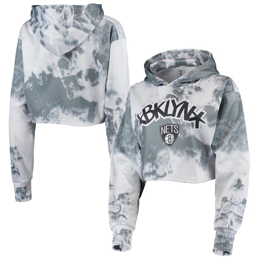 Brooklyn Nets Women's Tie-Dye Cropped Pullover Hoodie - White