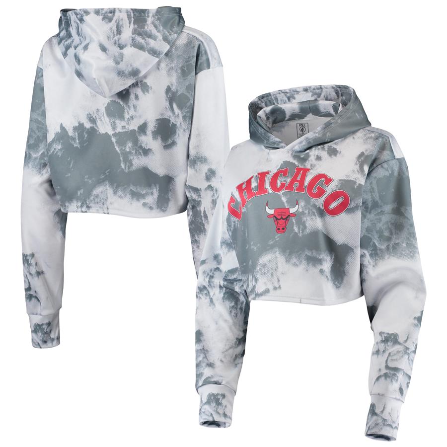 Chicago Bulls Women's Tie-Dye Cropped Pullover Hoodie - White