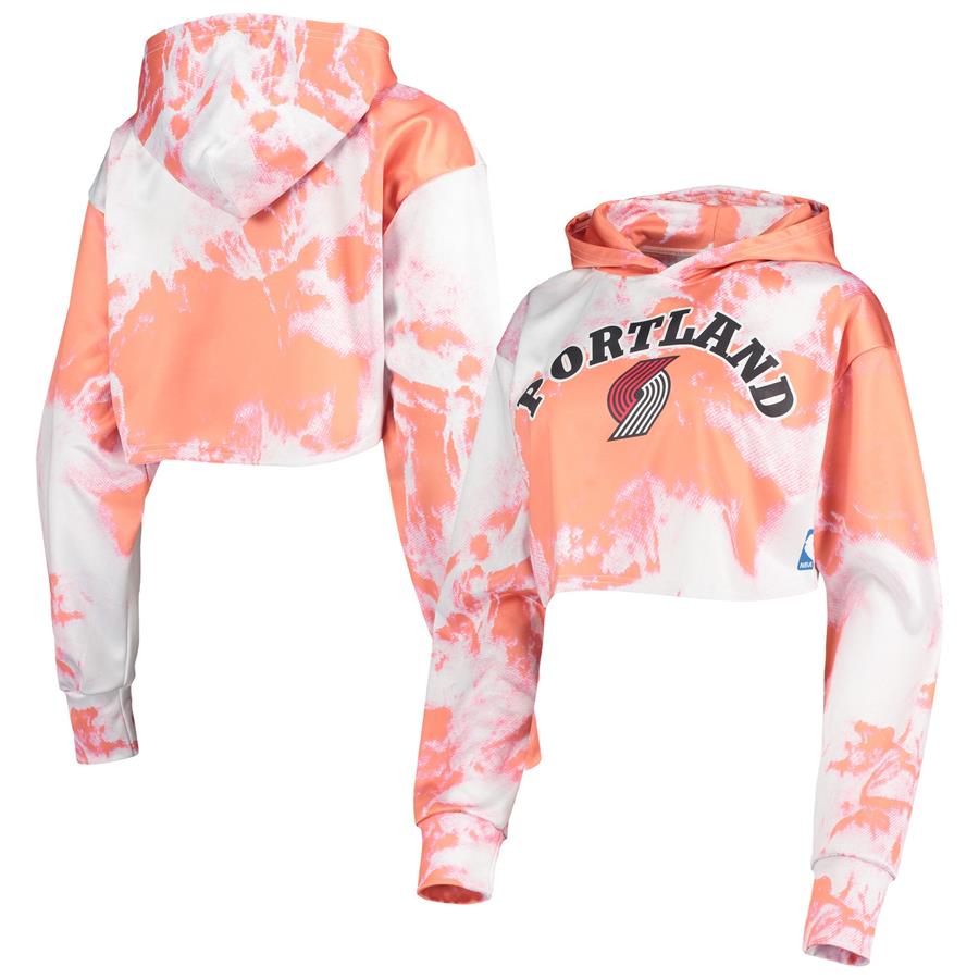 Portland Trail Blazers Women's Tie-Dye Cropped Pullover Hoodie - White