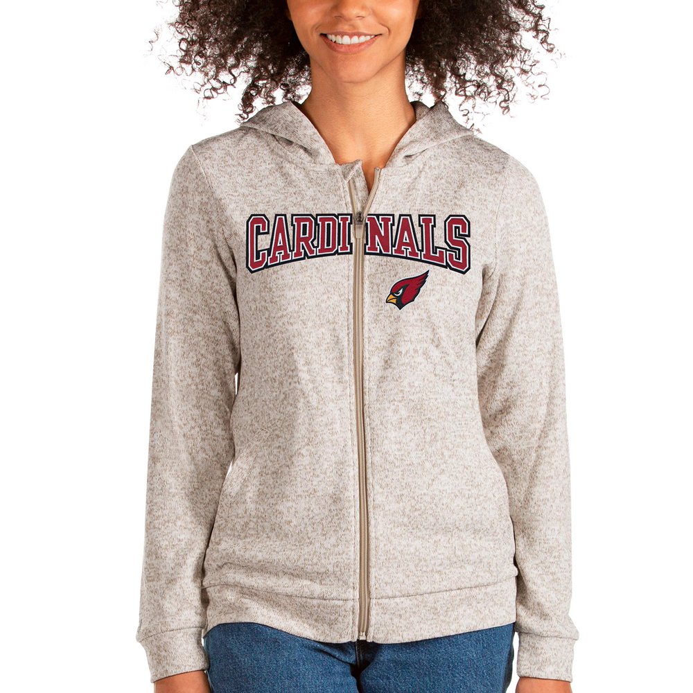 Arizona Cardinals Antigua Women's Wordmark Absolute Full-Zip Hoodie - Oatmeal