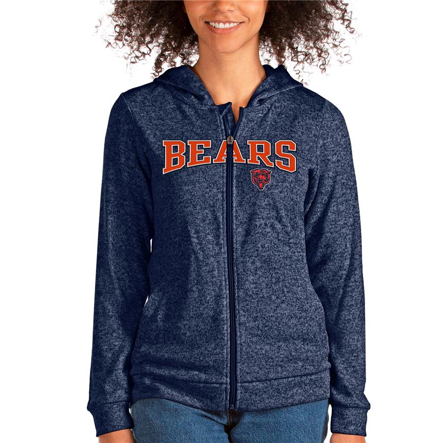 Chicago Bears Antigua Women's Wordmark Absolute Full-Zip Hoodie - Heathered Navy