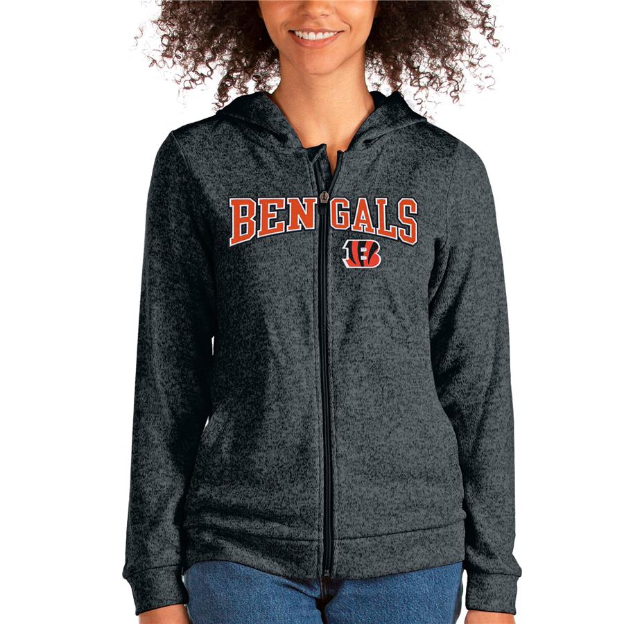 Cincinnati Bengals Antigua Women's Wordmark Absolute Full-Zip Hoodie - Heathered Charcoal