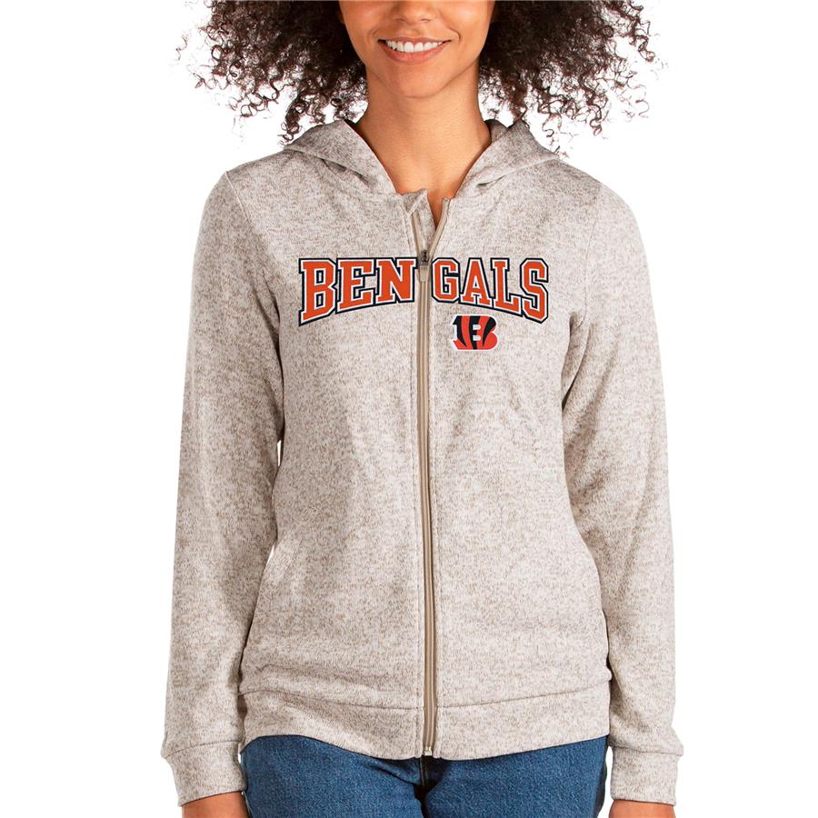 Cincinnati Bengals Antigua Women's Wordmark Absolute Full-Zip Hoodie - Oatmeal