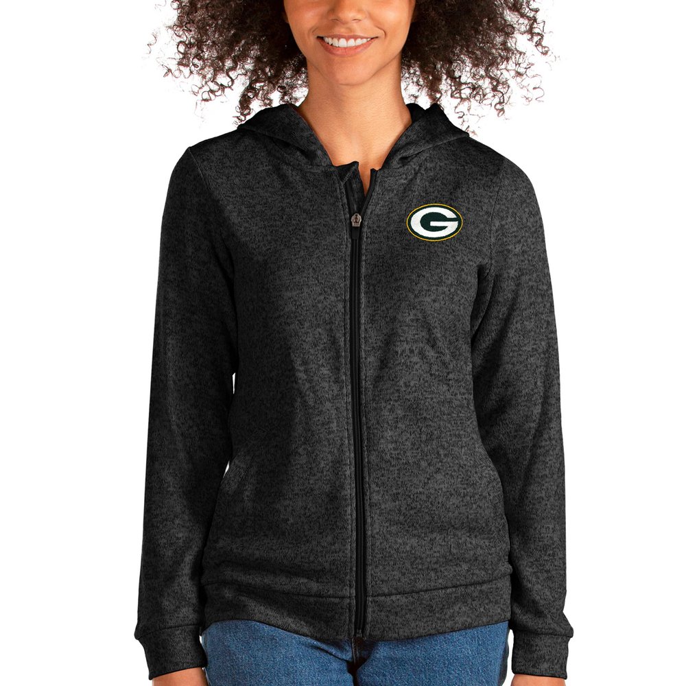 Green Bay Packers Antigua Women's Absolute Full-Zip Hoodie - Heathered Black