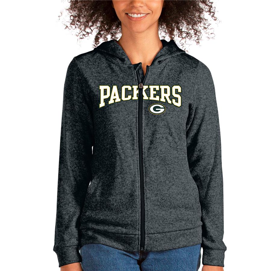 Green Bay Packers Antigua Women's Wordmark Absolute Full-Zip Hoodie - Heathered Charcoal