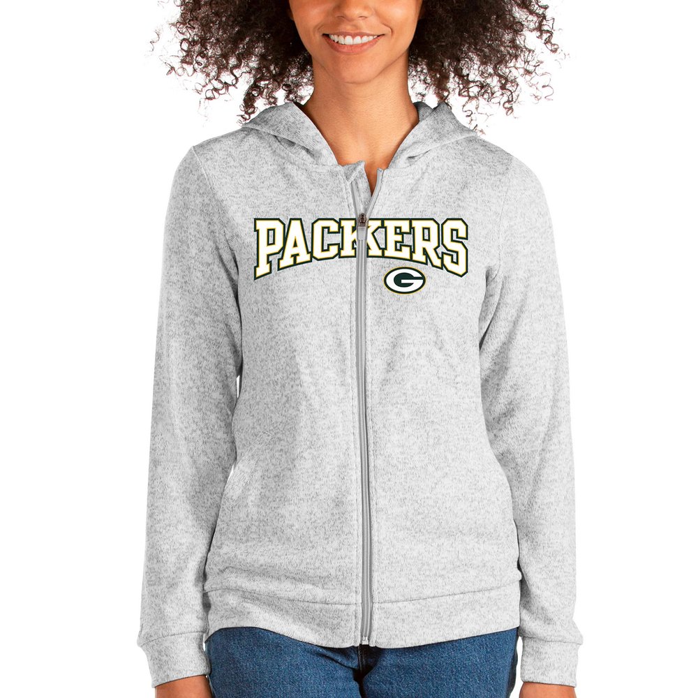 Green Bay Packers Antigua Women's Wordmark Absolute Full-Zip Hoodie - Heathered Gray
