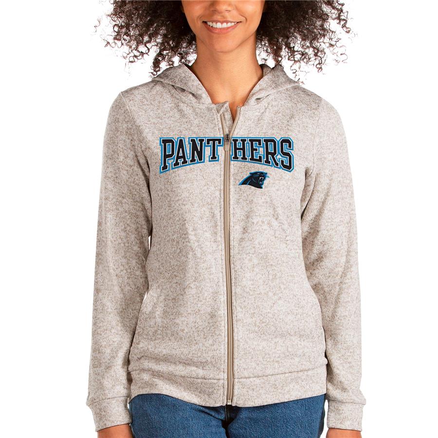 Carolina Panthers Antigua Women's Wordmark Absolute Full-Zip Hoodie - Oatmeal