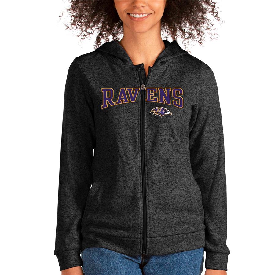 Baltimore Ravens Antigua Women's Wordmark Absolute Full-Zip Hoodie - Heathered Black