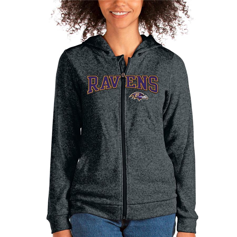 Baltimore Ravens Antigua Women's Wordmark Absolute Full-Zip Hoodie - Heathered Charcoal