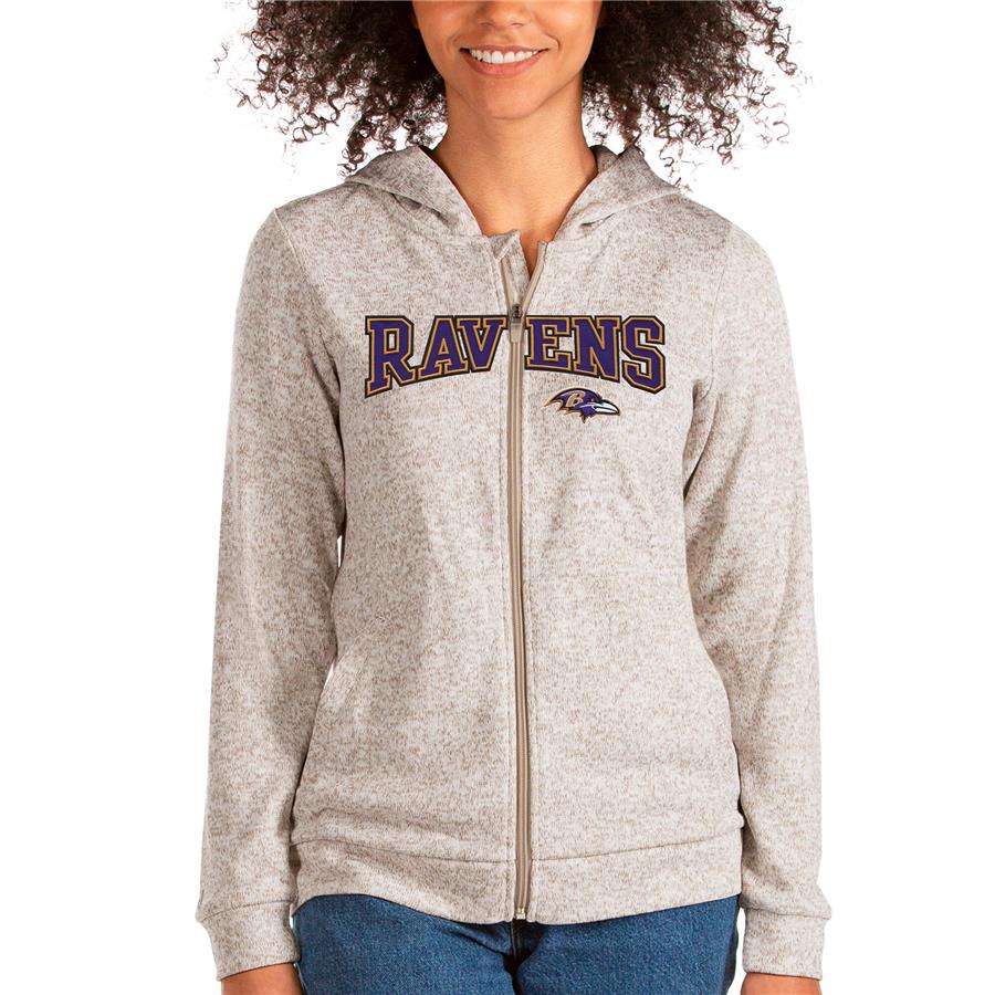 Baltimore Ravens Antigua Women's Wordmark Absolute Full-Zip Hoodie - Oatmeal