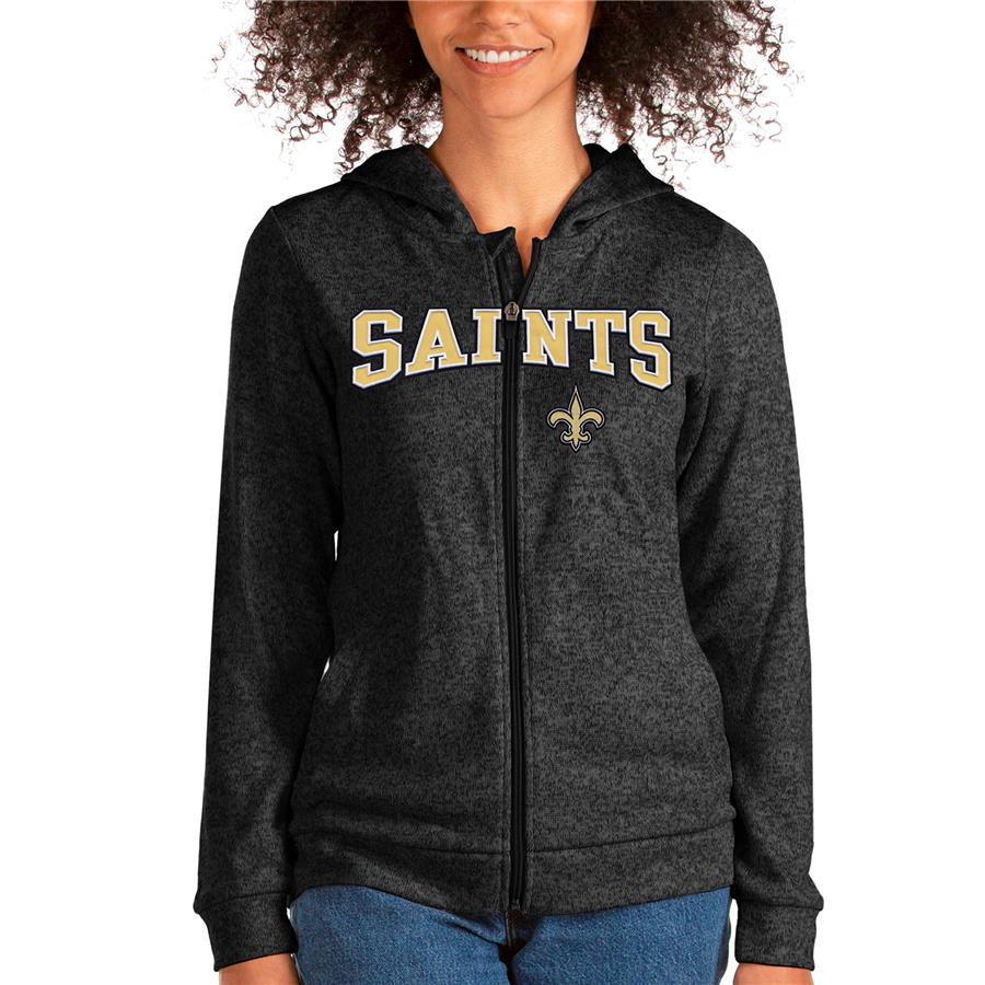 New Orleans Saints Antigua Women's Wordmark Absolute Full-Zip Hoodie - Heathered Black