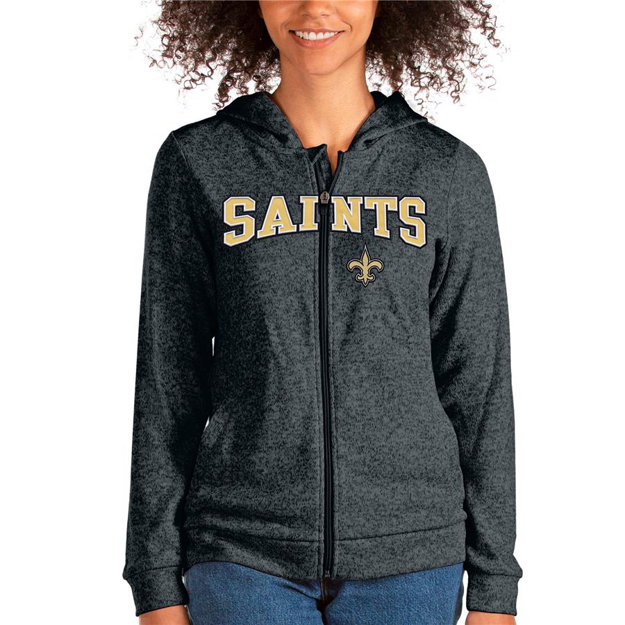 New Orleans Saints Antigua Women's Wordmark Absolute Full-Zip Hoodie - Heathered Charcoal
