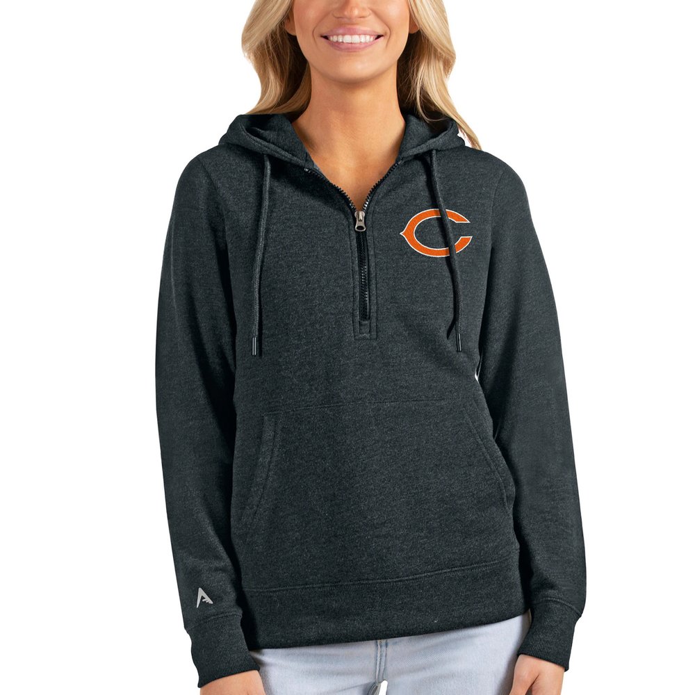Chicago Bears Antigua Women's Action Half-Zip Hoodie - Heathered Charcoal