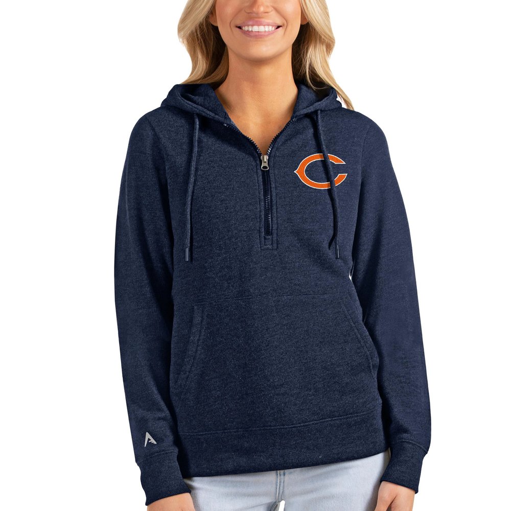 Chicago Bears Antigua Women's Action Half-Zip Hoodie - Heathered Navy