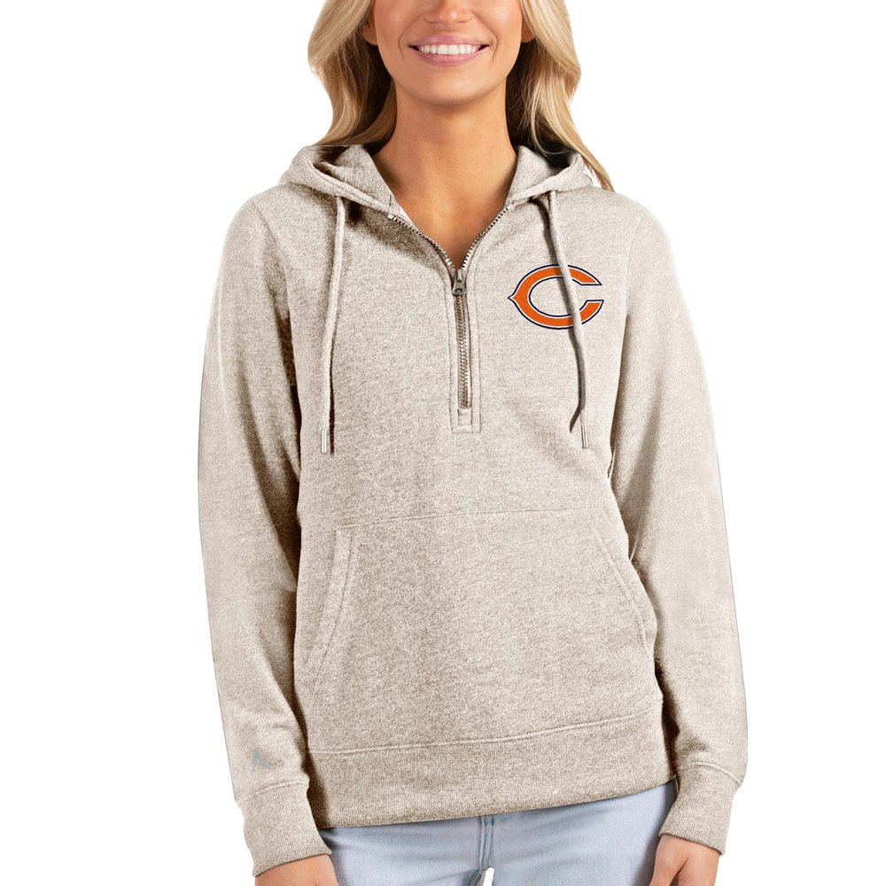 Chicago Bears Antigua Women's Action Half-Zip Hoodie - Oatmeal