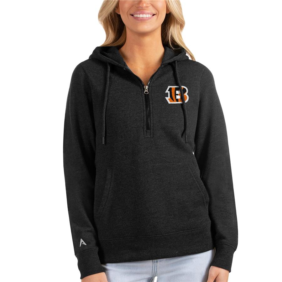 Cincinnati Bengals Antigua Women's Action Half-Zip Hoodie - Heathered Black