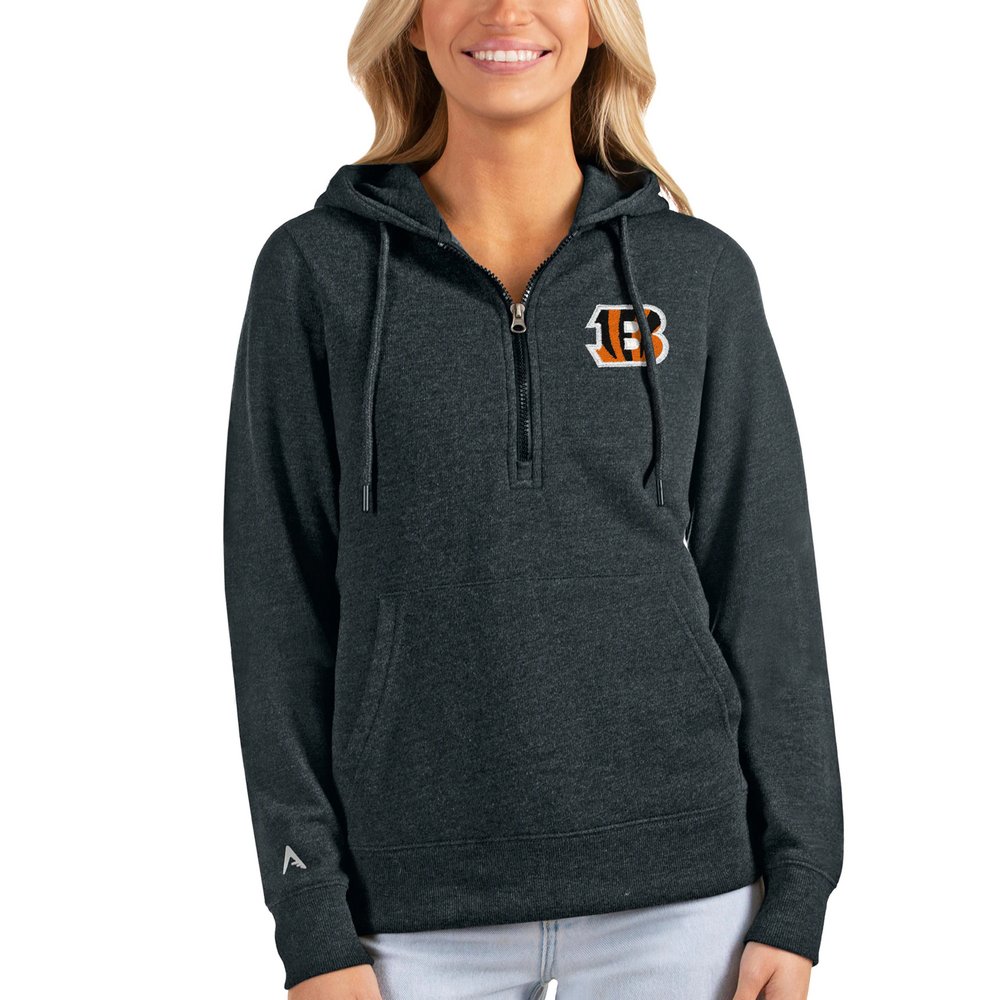 Cincinnati Bengals Antigua Women's Action Half-Zip Hoodie - Heathered Charcoal