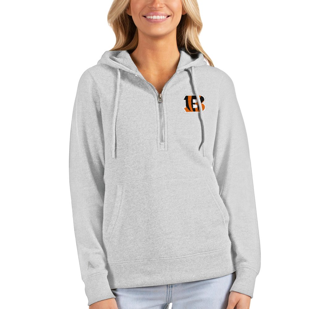 Cincinnati Bengals Antigua Women's Action Half-Zip Hoodie - Heathered Gray