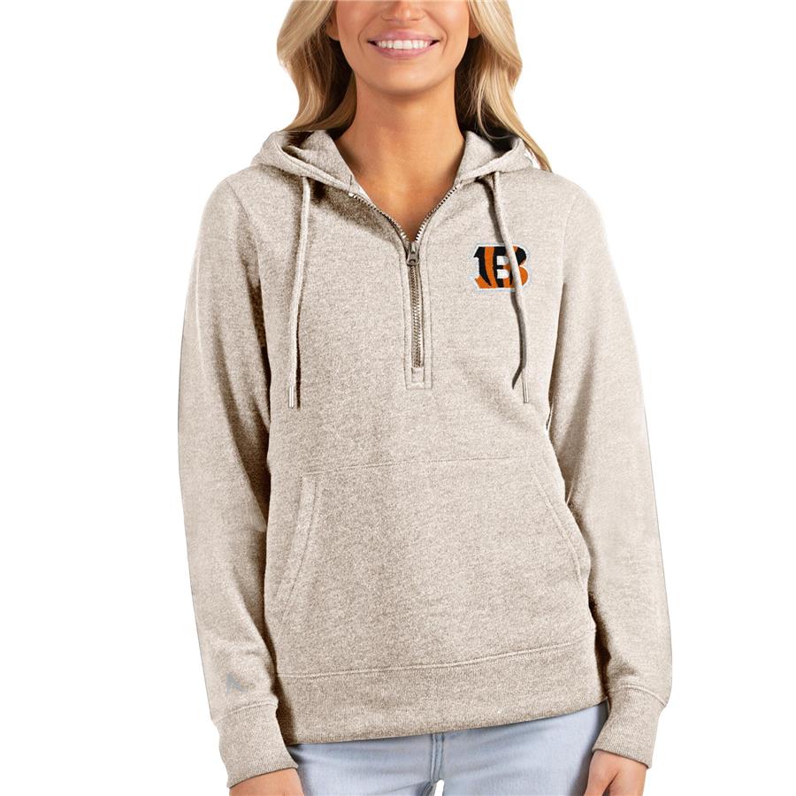 Cincinnati Bengals Antigua Women's Action Half-Zip Hoodie - Oatmeal
