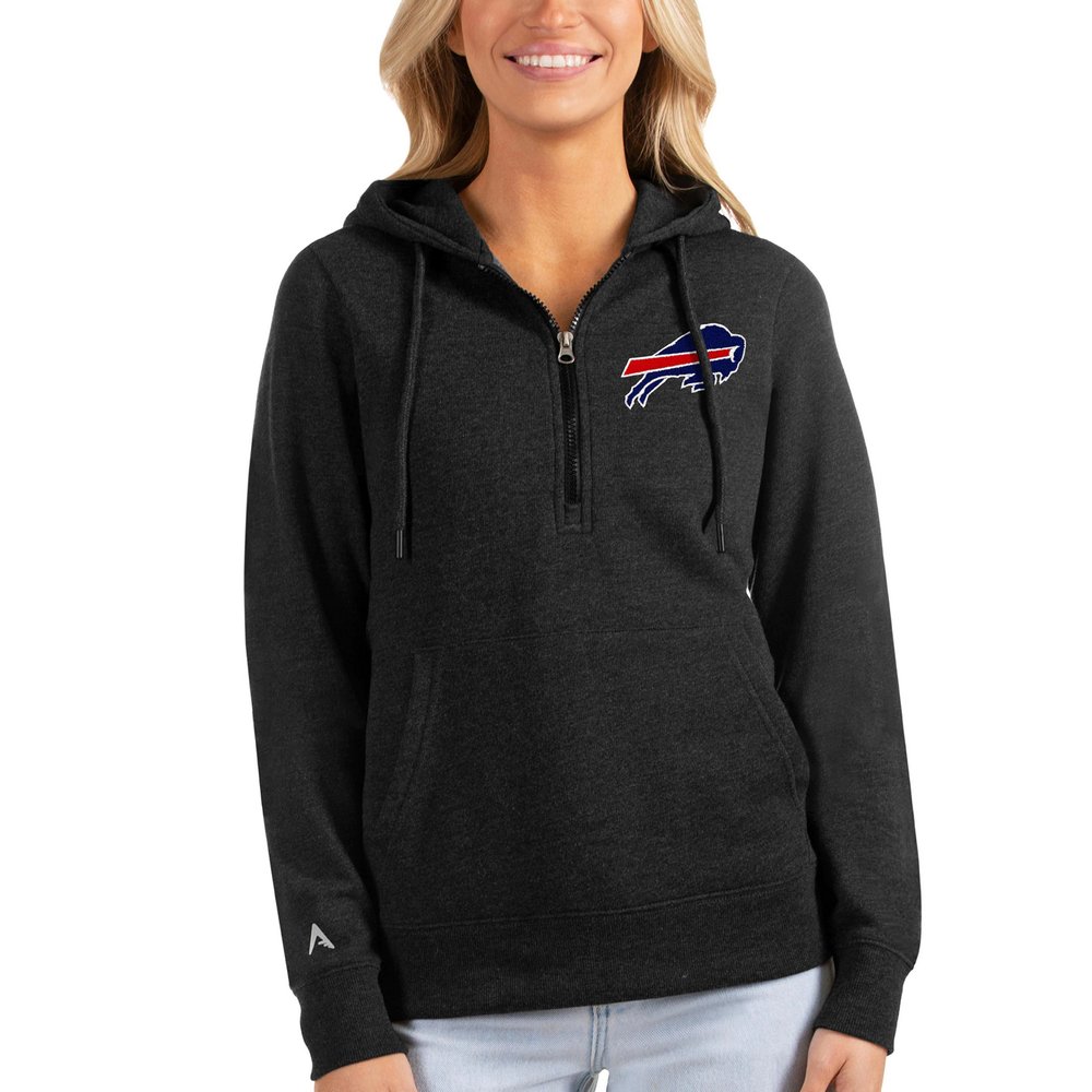 Buffalo Bills Antigua Women's Action Half-Zip Hoodie - Heathered Black