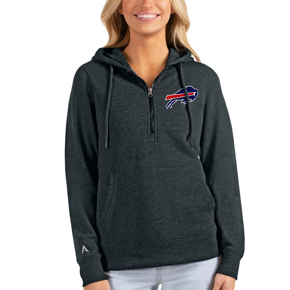 Buffalo Bills Antigua Women's Action Half-Zip Hoodie - Heathered Charcoal