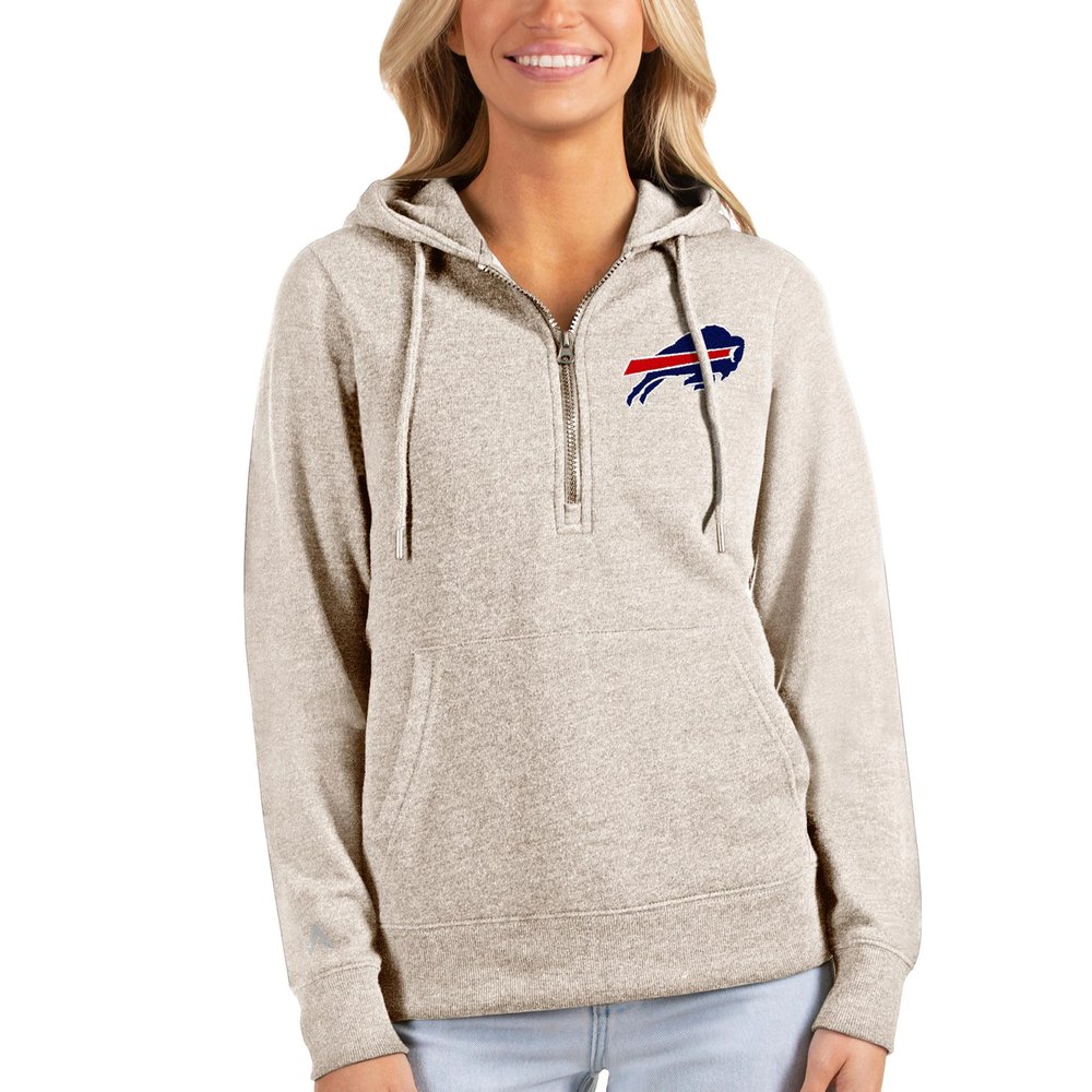 Buffalo Bills Antigua Women's Action Half-Zip Hoodie - Oatmeal