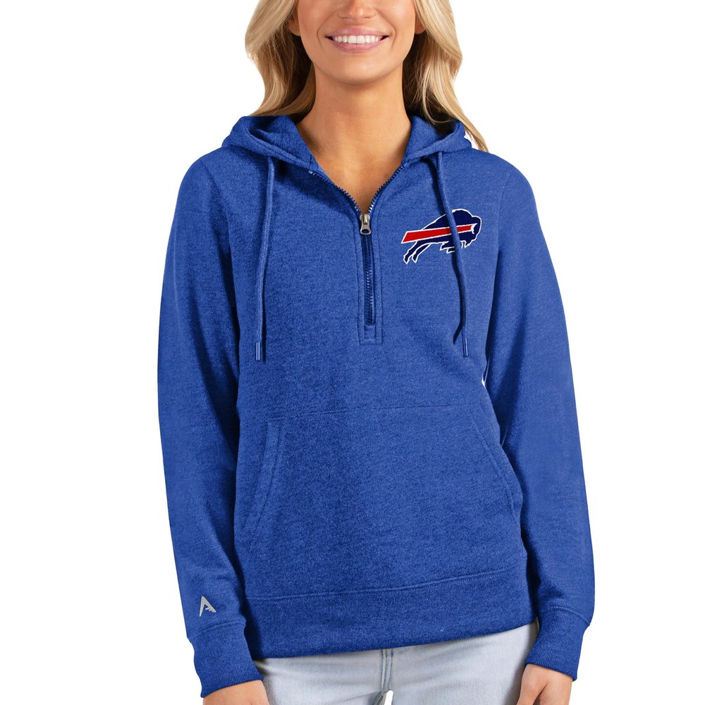 Buffalo Bills Antigua Women's Action Half-Zip Hoodie - Heathered Royal