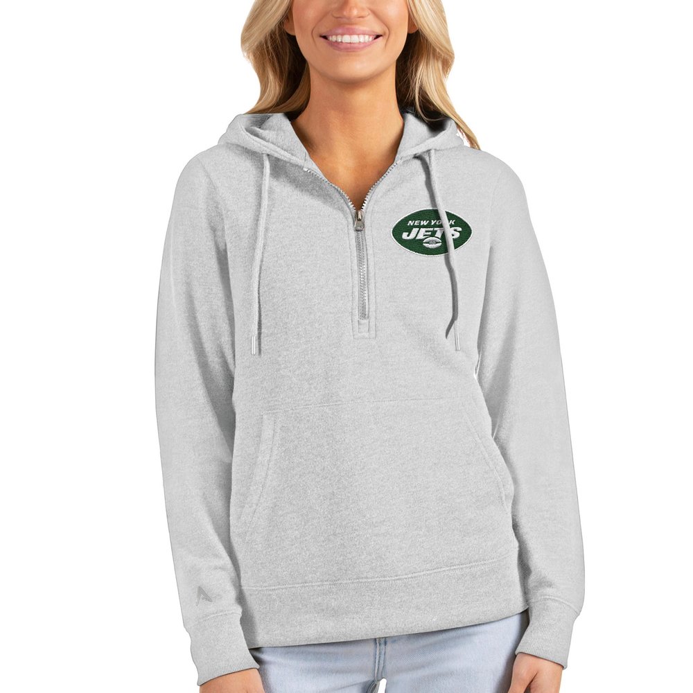 New York Jets Antigua Women's Action Half-Zip Hoodie - Heathered Gray