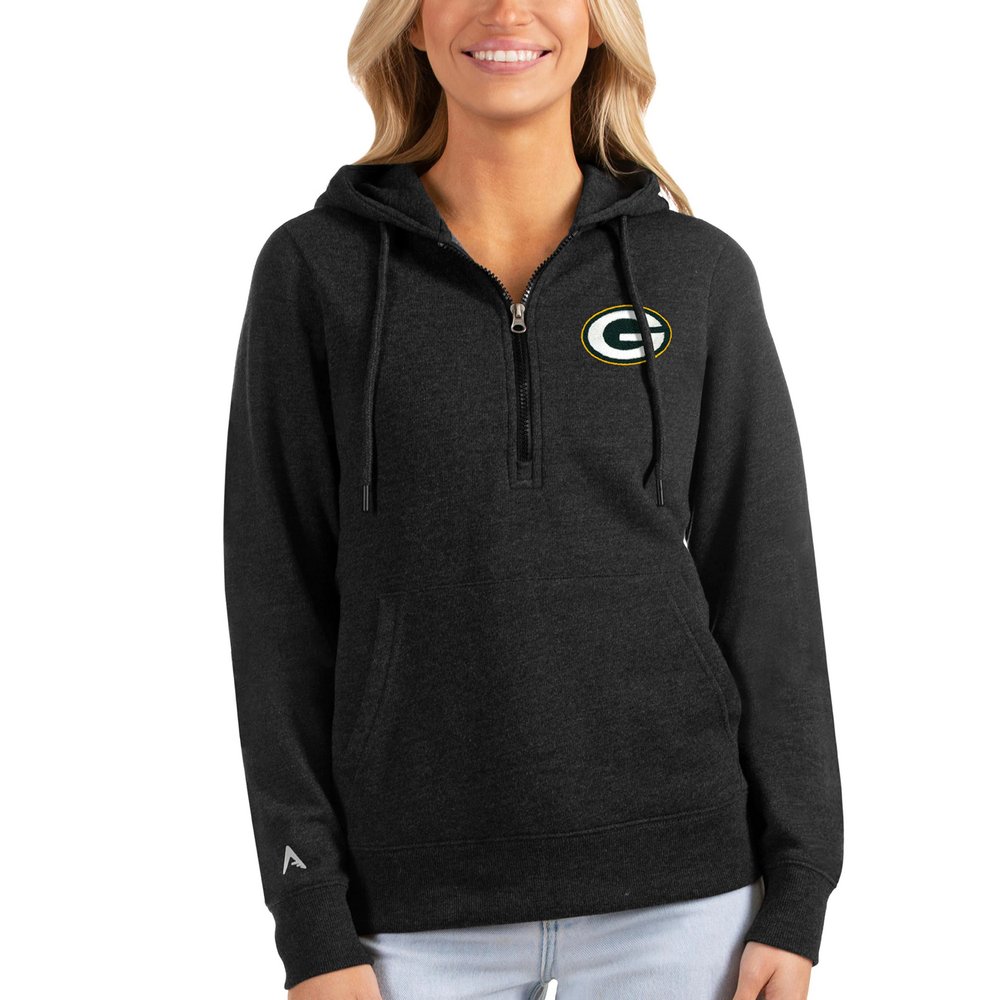 Green Bay Packers Antigua Women's Action Half-Zip Hoodie - Heathered Black