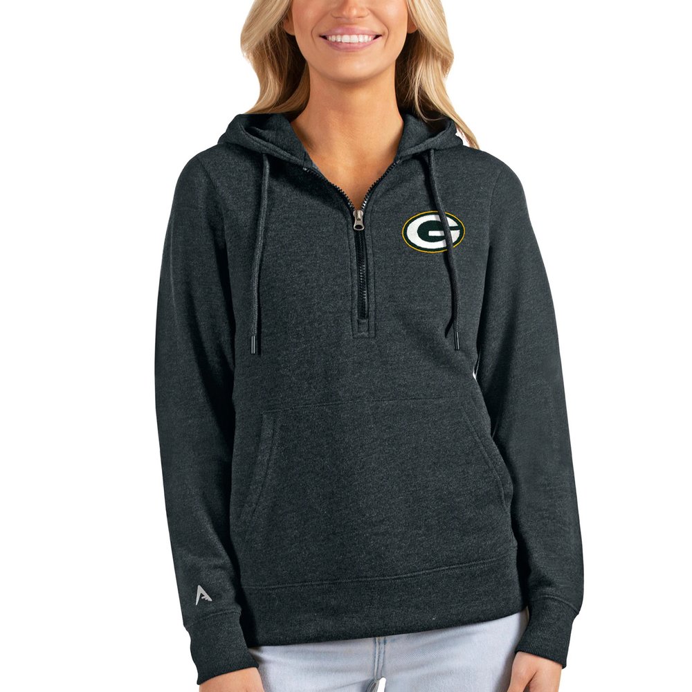 Green Bay Packers Antigua Women's Action Half-Zip Hoodie - Heathered Charcoal