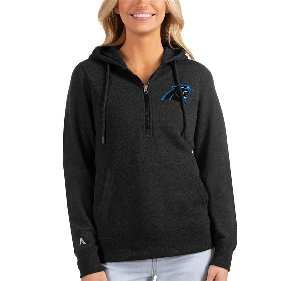 Carolina Panthers Antigua Women's Action Half-Zip Hoodie - Heathered Black