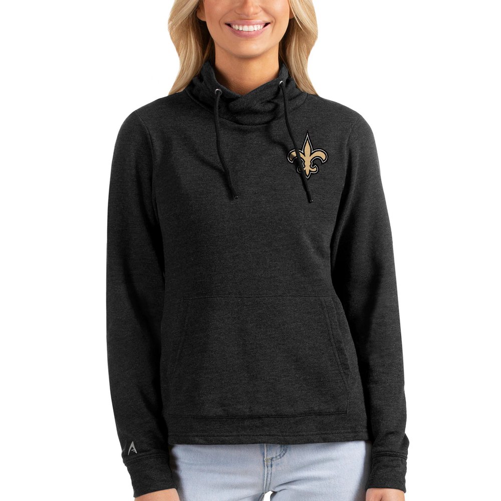 New Orleans Saints Antigua Women's Team Logo Reward Pullover Sweatshirt - Heathered Black