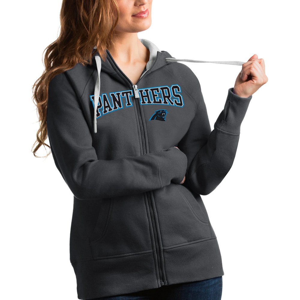 Carolina Panthers Antigua Women's Wordmark Victory Full-Zip Hoodie - Charcoal