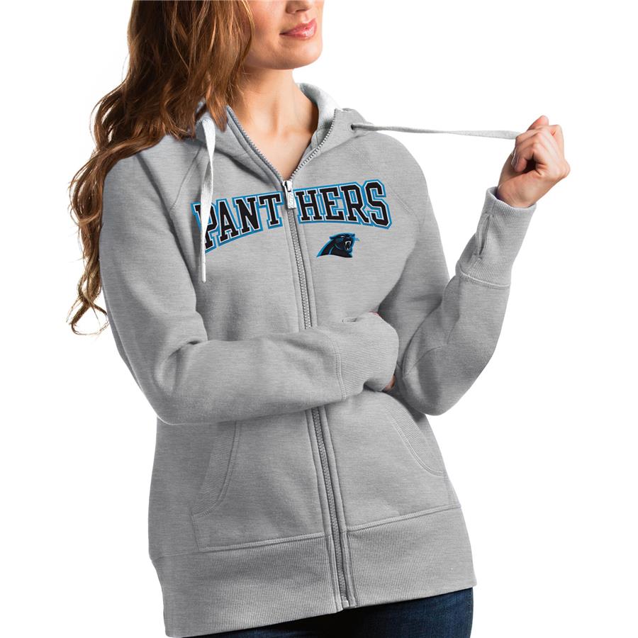 Carolina Panthers Antigua Women's Wordmark Victory Full-Zip Hoodie - Heathered Gray