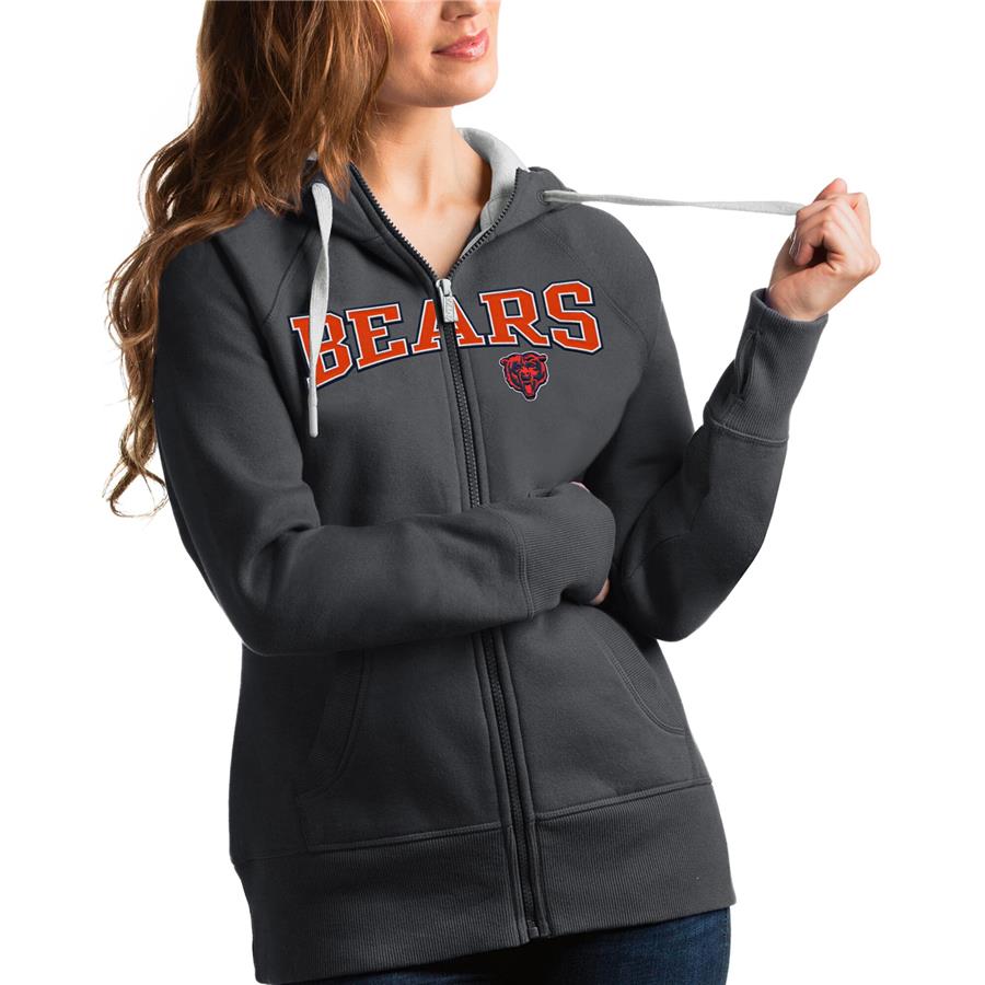 Chicago Bears Antigua Women's Wordmark Victory Full-Zip Hoodie - Charcoal