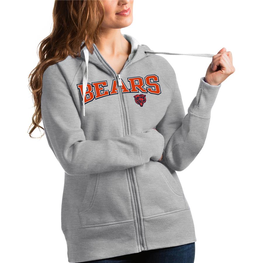 Chicago Bears Antigua Women's Wordmark Victory Full-Zip Hoodie - Heathered Gray