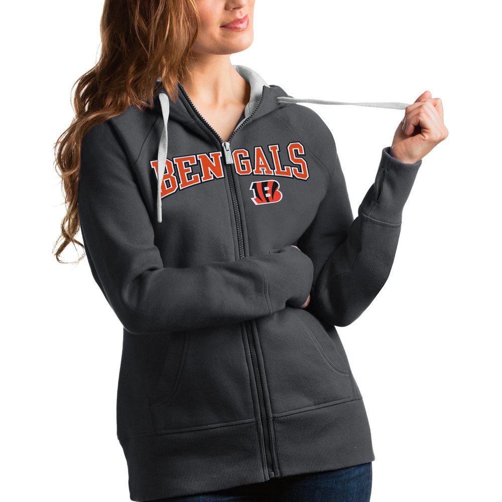 Cincinnati Bengals Antigua Women's Wordmark Victory Full-Zip Hoodie - Charcoal
