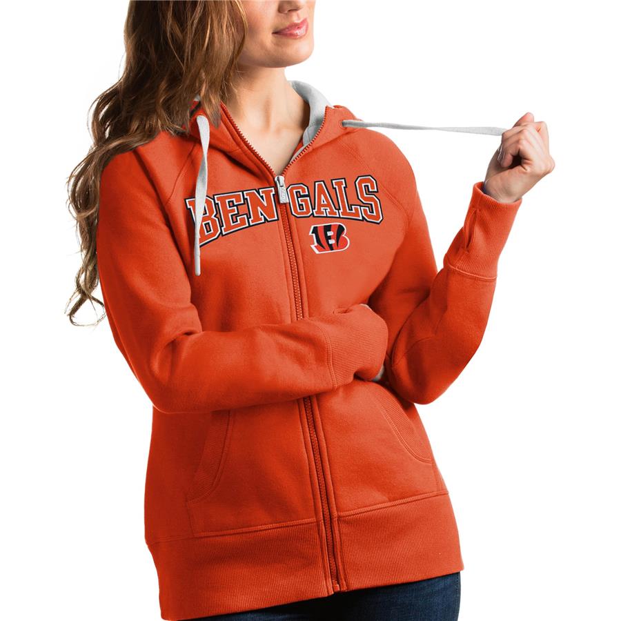 Cincinnati Bengals Antigua Women's Wordmark Victory Full-Zip Hoodie - Orange