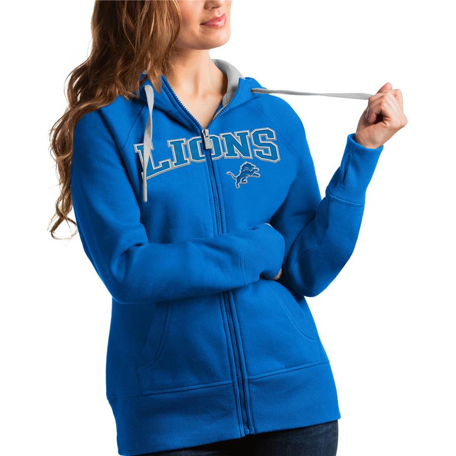 Detroit Lions Antigua Women's Wordmark Victory Full-Zip Hoodie - Blue