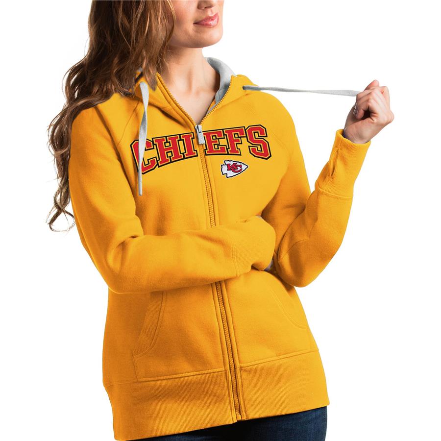 Kansas City Chiefs Antigua Women's Wordmark Victory Full-Zip Hoodie - Gold