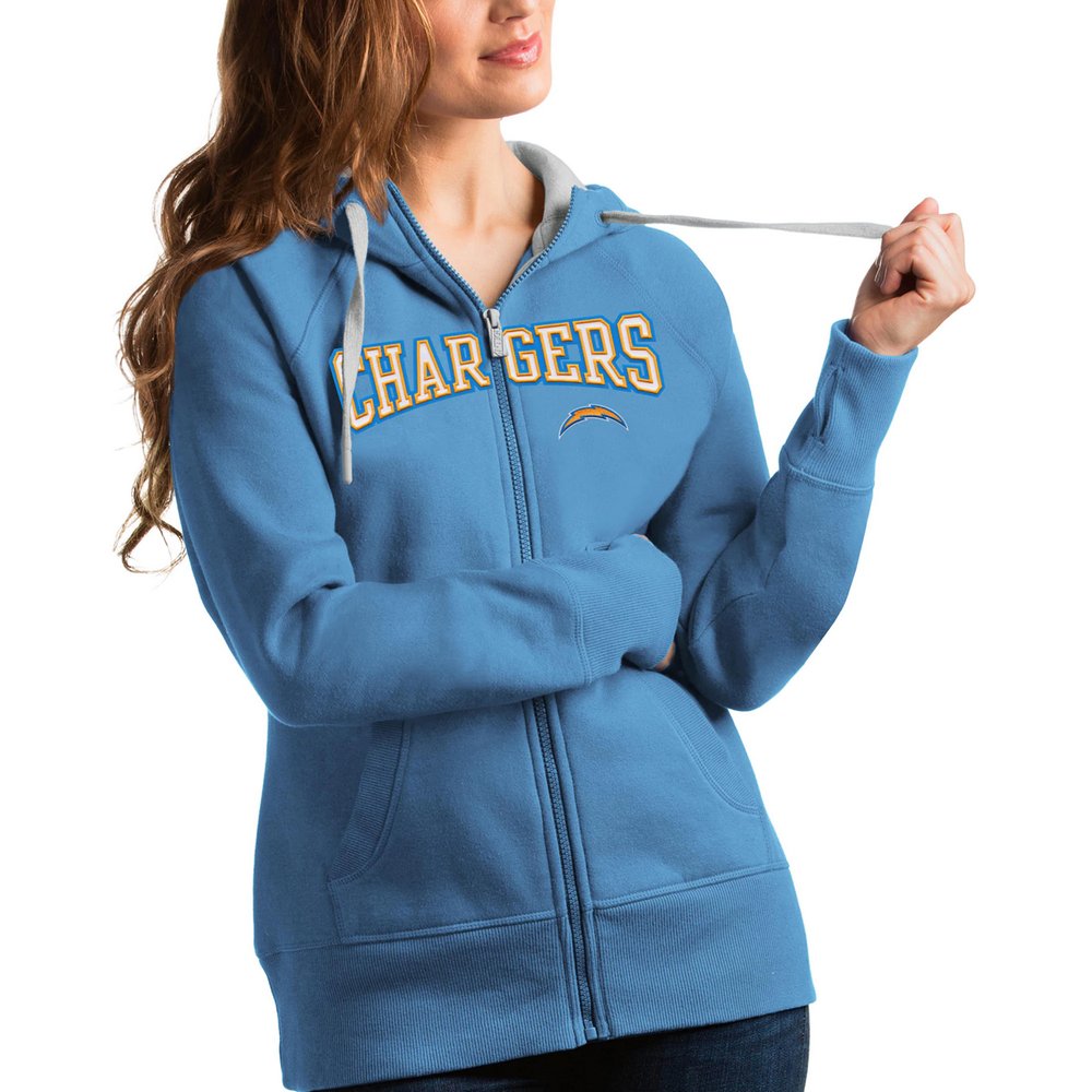 Женское худи на молнии Los Angeles Chargers Antigua Wordmark Victory (голубой)