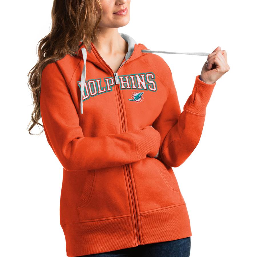 Miami Dolphins Antigua Women's Wordmark Victory Full-Zip Hoodie - Orange
