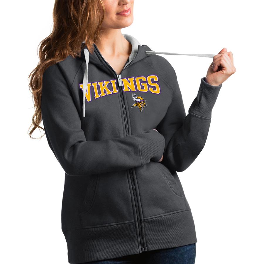 Minnesota Vikings Antigua Women's Wordmark Victory Full-Zip Hoodie - Charcoal