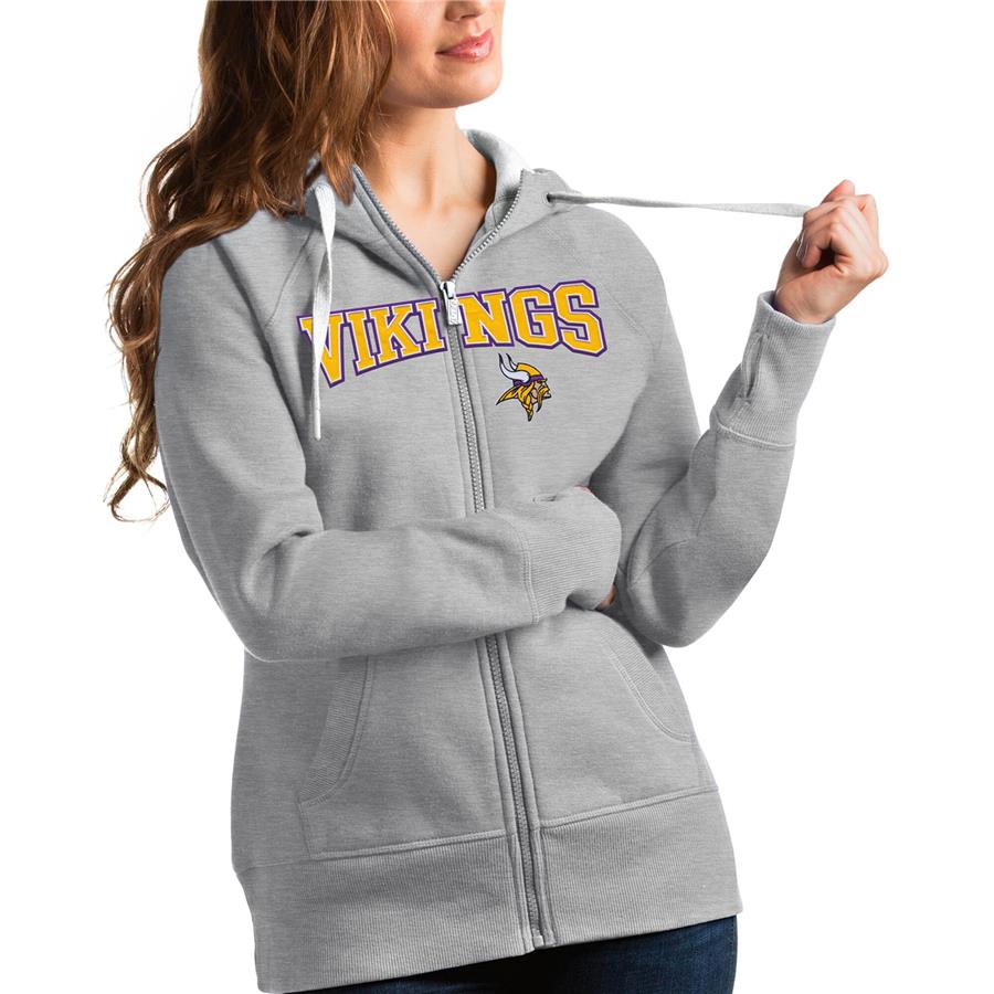 Minnesota Vikings Antigua Women's Wordmark Victory Full-Zip Hoodie - Heathered Gray