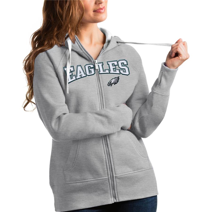 Philadelphia Eagles Antigua Women's Wordmark Victory Full-Zip Hoodie - Heathered Gray